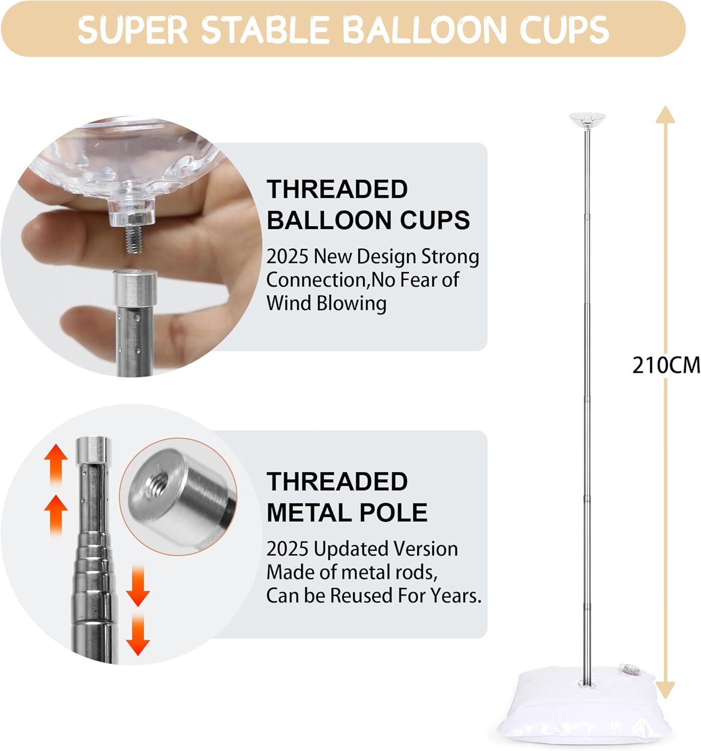 Upgraded Balloon Column Stand Kit, 7 Feet Height Adjustable Balloon Tower Pillar with Reusable Metal Telescopic Design for Graduation, Wedding, Baby Shower, Birthday Party Decoration