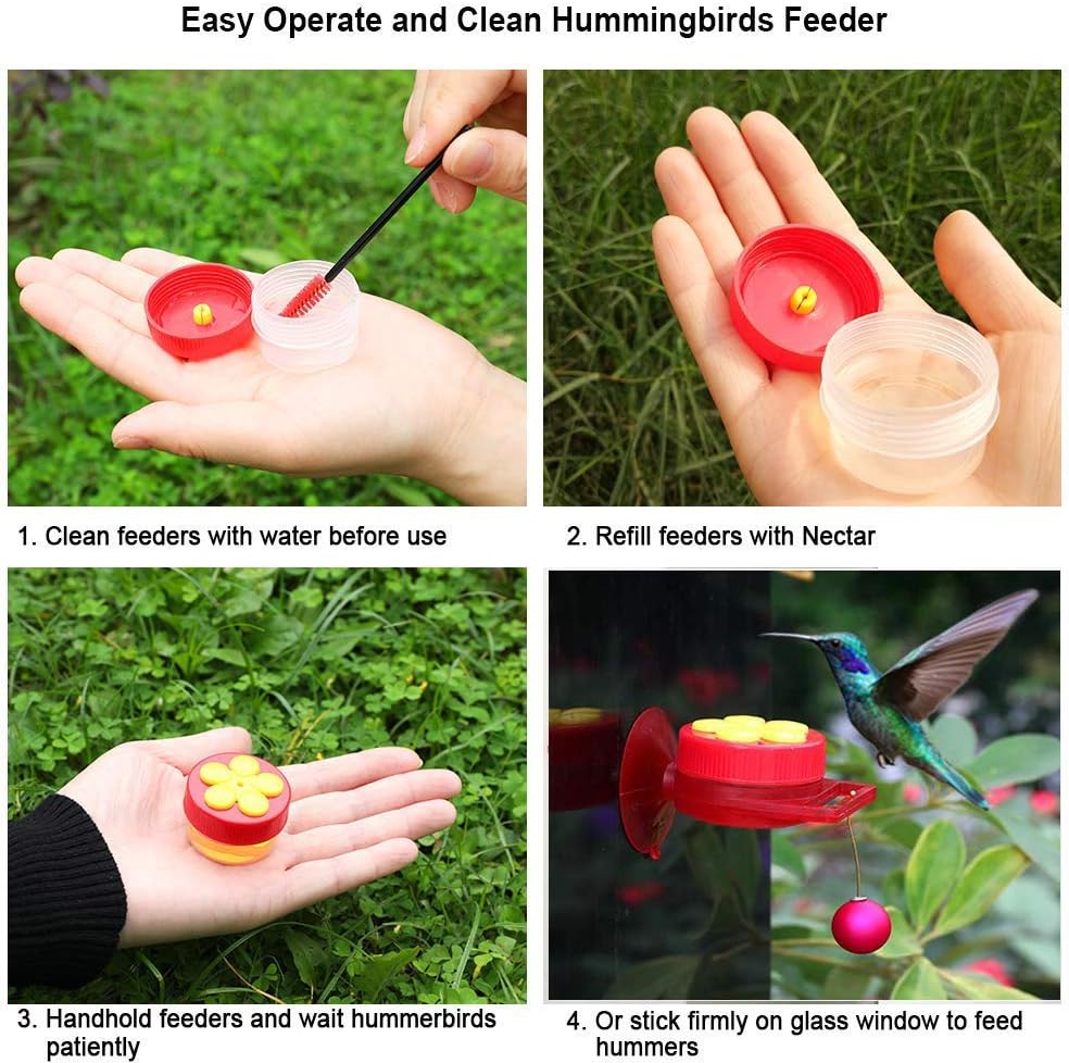 Hummingbird Feeder for Window Small Handheld Bird Flower Feeders with Perch Cleaning Brush (2 Pack)
