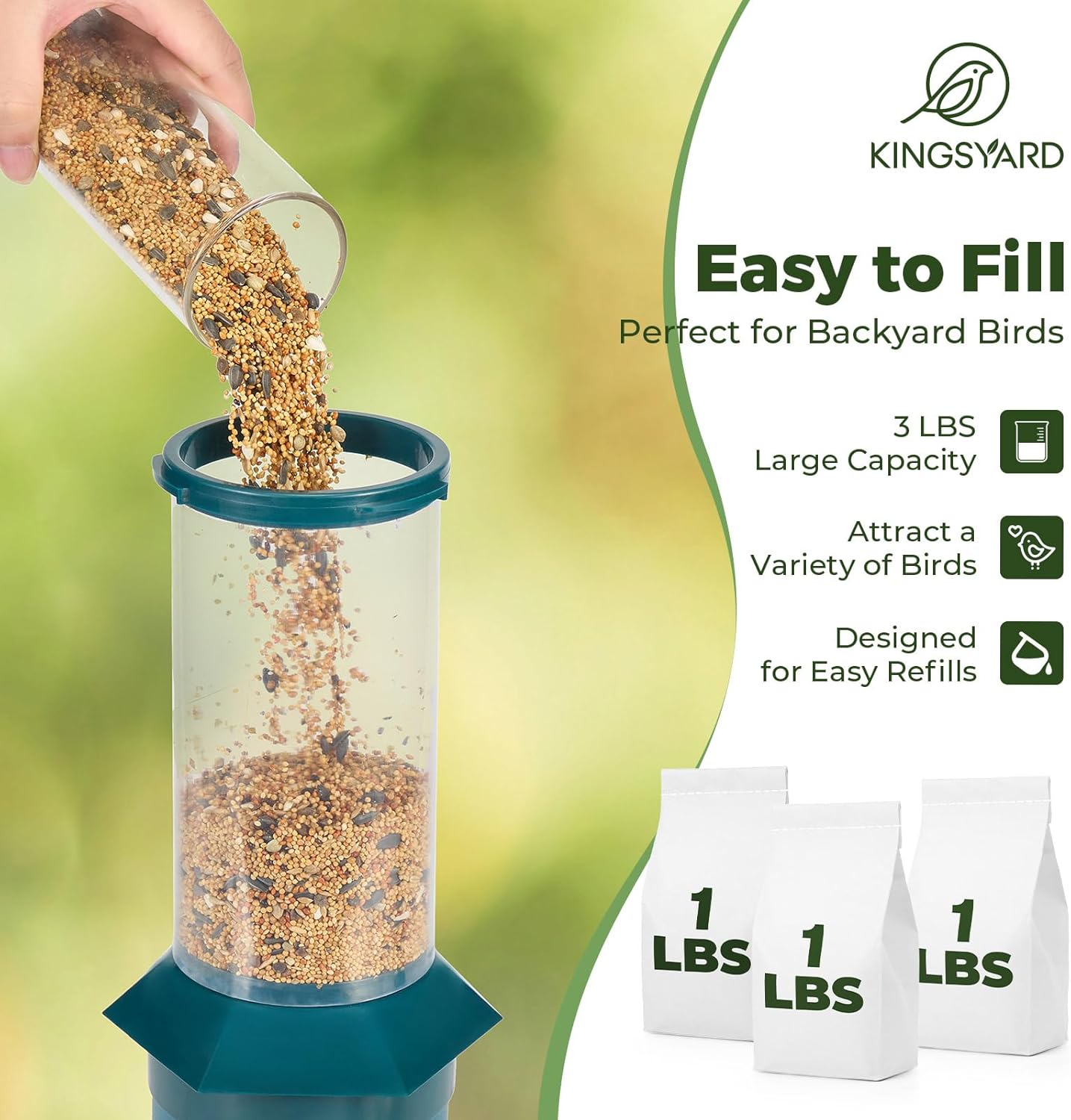 Kingsyard Squirrel-Proof Bird Feeder with Adjustable Weight-Activated Perch, Wild Bird Feeders for Outdoors Hanging, Weatherproof & 4 lb Large Seed Capacity, Dark Green