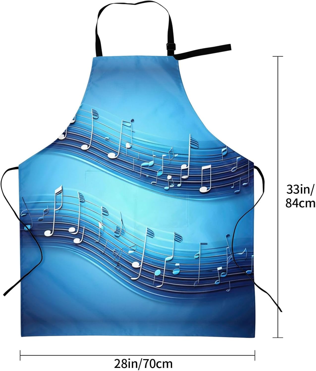 Sky blue musical notes Print Laundry apron 28x33 In Waterproof Kitchen Apron with Pockets for Cooking Baking