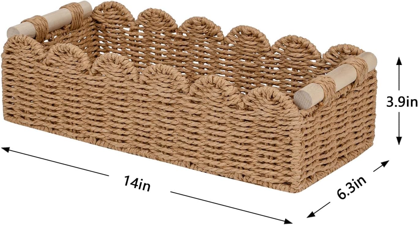 CubesLand Paper Rope Scalloped Edge Toilet Paper Storage Basket, Small