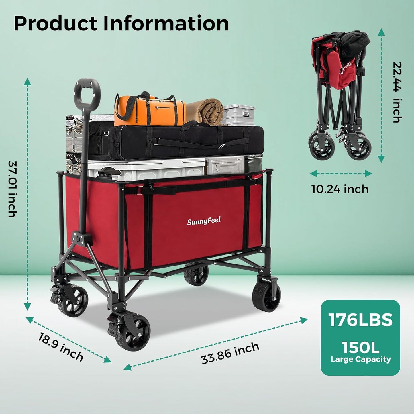 SUNNYFEEL Wagon Cart Foldable, Standard Borderless Version Collapsible