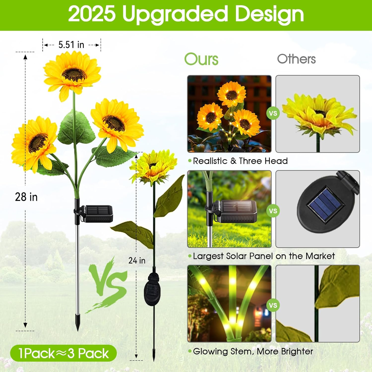 KOOPER Solar Lights Outdoor Decor - Upgraded 3 Pack Solar Garden Light