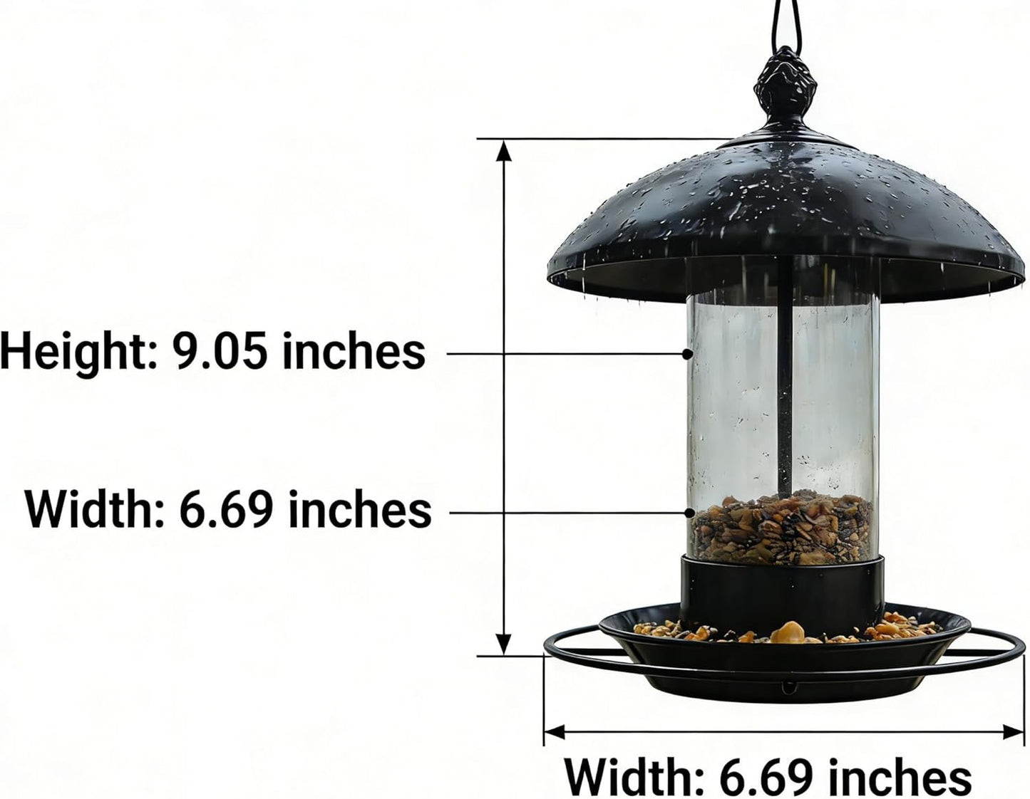 Metal Bird Feeder for Outdoors Hanging - Squirrel Proof & Chew Proof Wild Bird Feeders - Heavy Duty Vintage Lantern with Rain Guard for Cardinal, Blue Jay, Finch (Bronze)