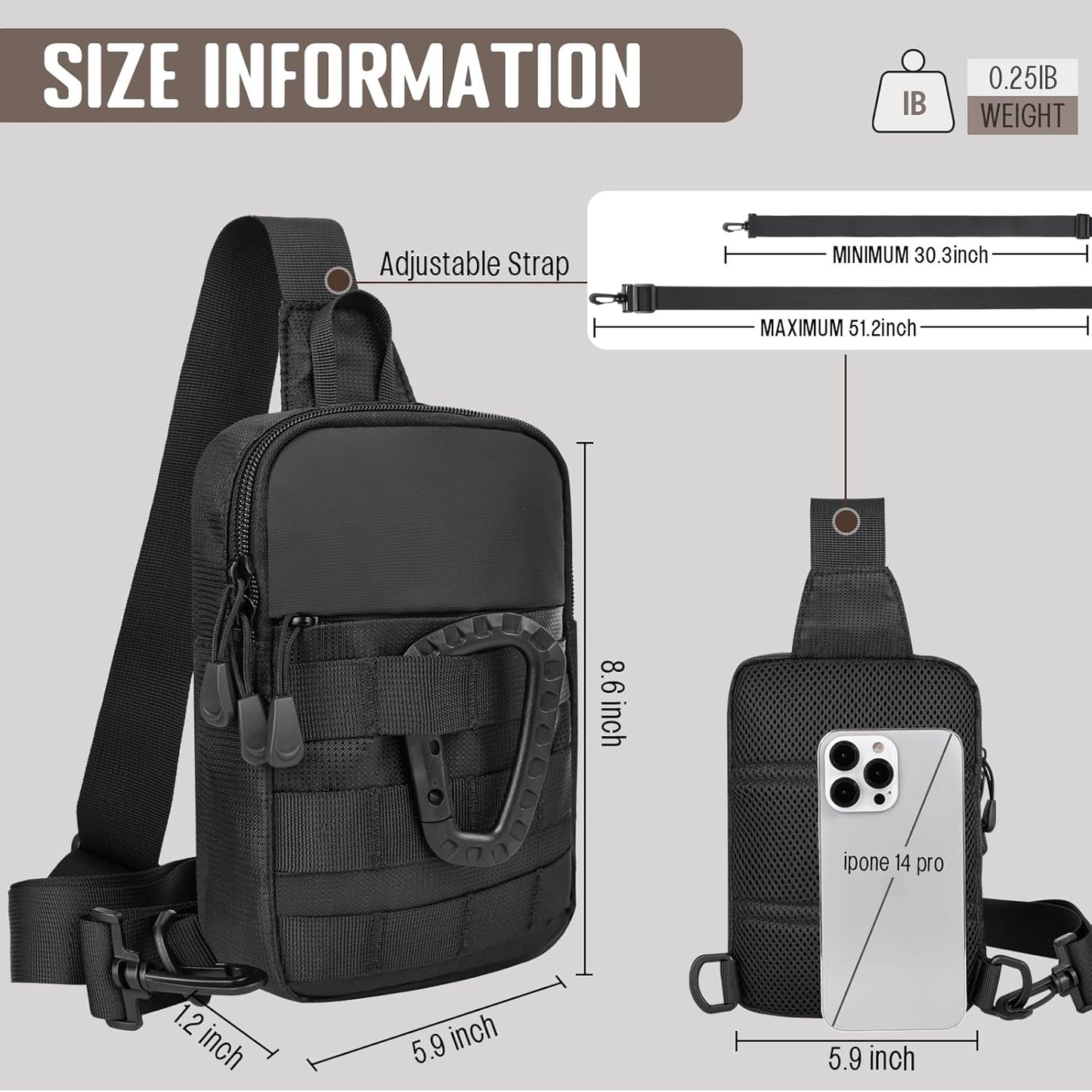 Small Sling Bag for Men, Tactical Inspired Waterproof Utility EDC Mini