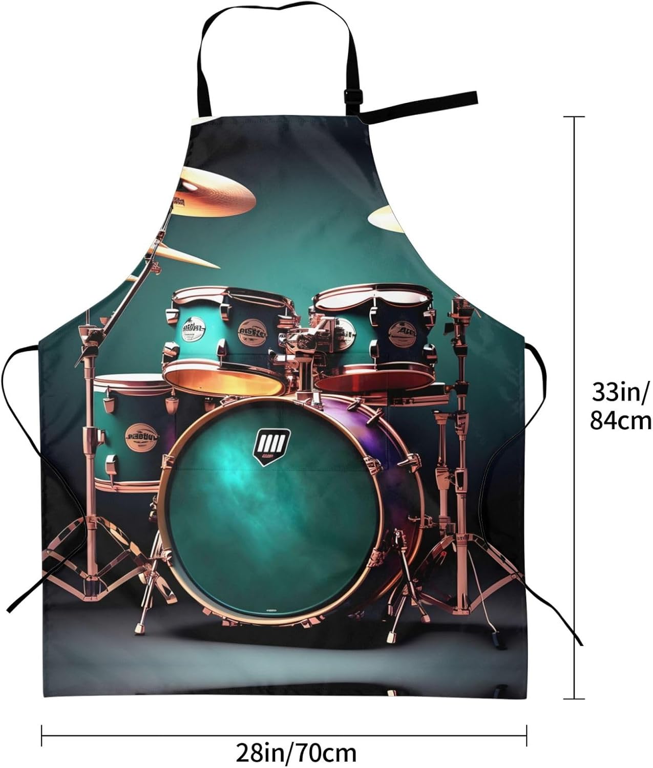 Cool Drum Set Print Laundry apron 28x33 In Waterproof Kitchen Apron with Pockets for Cooking Baking