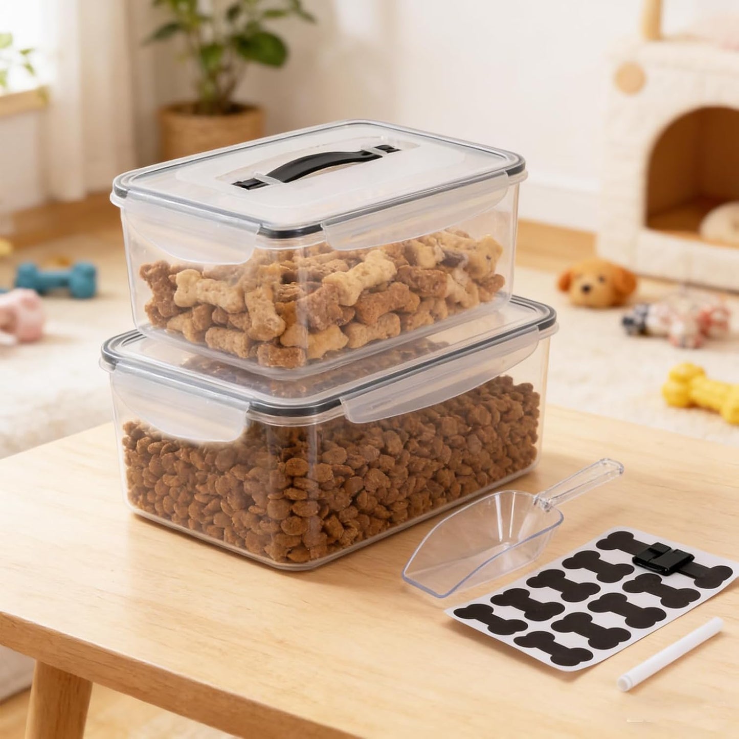 Airtight Pet Food Storage Container Set,10 Lbs/11.6 Qt Combined Dog Food Treats Container with Handle,Portable Dog Cat Bird Food Bin,Ideal for Camping,Hiking,Picnic-BPA Free