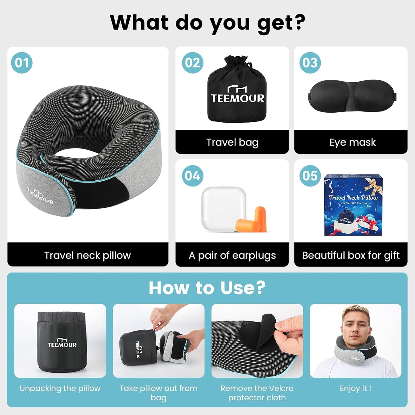 Travel Pillow-Neck Pillows for Airplanes, Memory Foam Travel Neck Pill