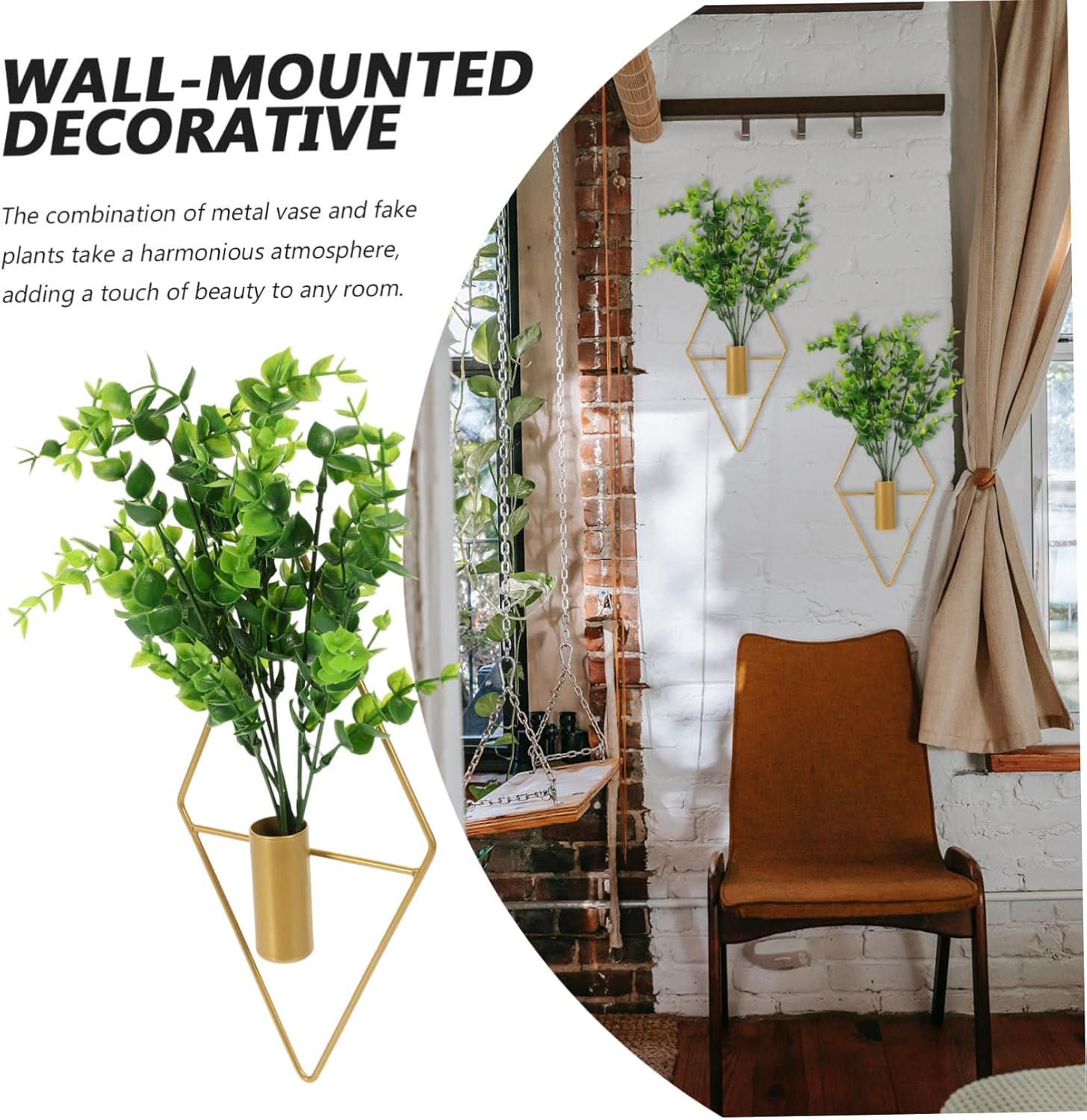 ERINGOGO Hanging Flowerpot Set Geometric Iron Wall Planter Dry Flower 