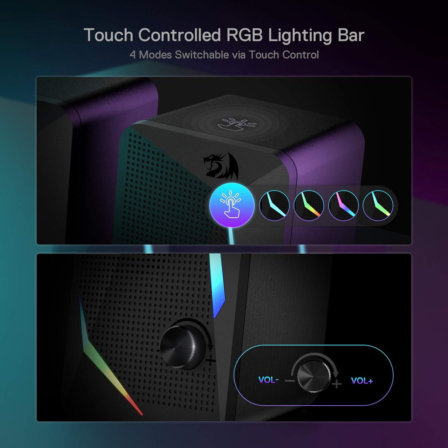 Redragon GS510 RGB Desktop Speakers, 2.0 Channel PC Computer Speaker w