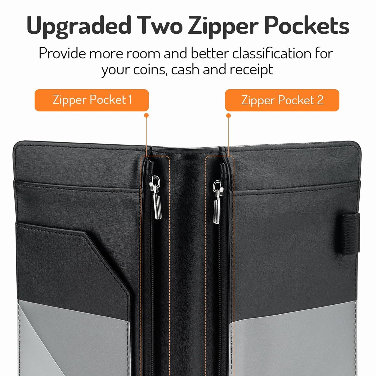 Forvencer Server Book, 2 Zipper Pocket, Server Books for Waitress, Waitress Book for Servers, Fits Waitress Apron, Guest Book, Waitress Accessories, Serving Book,Receipt Holder, Black