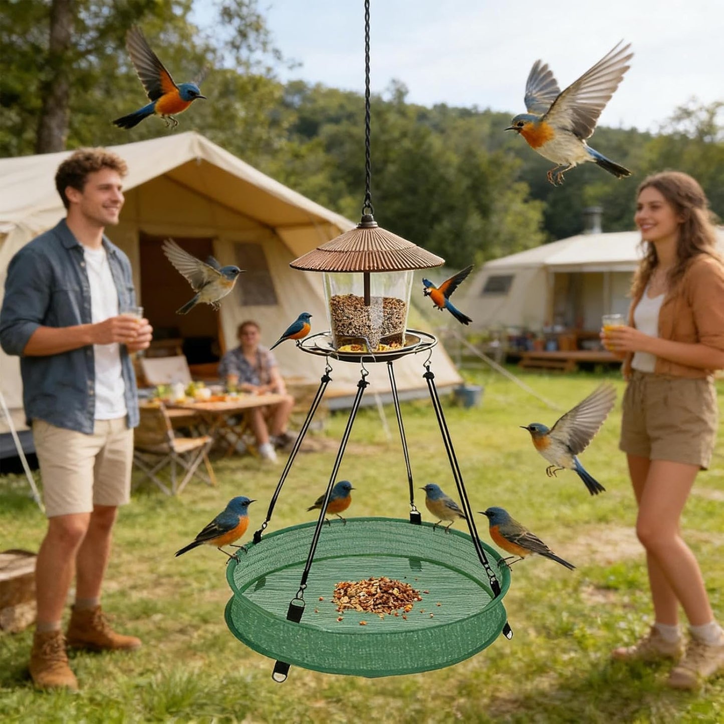 Bird Feeders, Outdoor Tray, 19.6 Inch Spill Guard Mesh Feeding Tray with Hangable Design, Avian Feeder with Sturdy Construction, Garden Supplies, Bird Feeders for Finch Hummingbird Watching