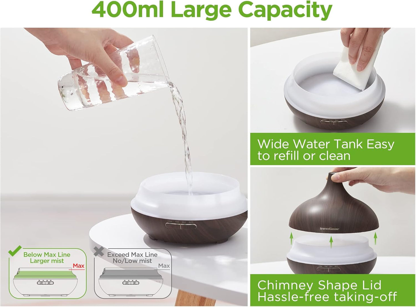 InnoGear Aromatherapy Diffuser & 10 Essential Oils Set, 400ml Diffuser