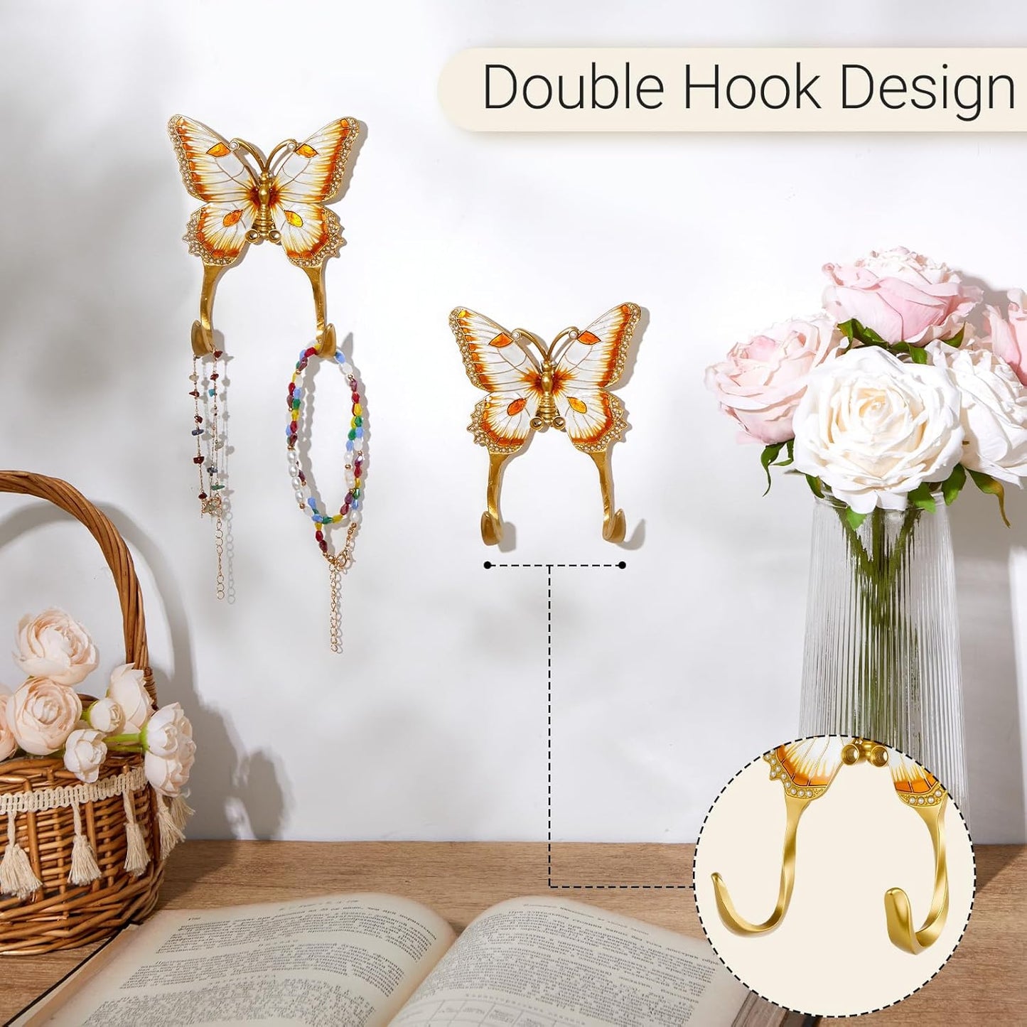 Weysat 2 Pcs Decorative Wall Hook Vintage Butterfly Shaped Wall Hook C