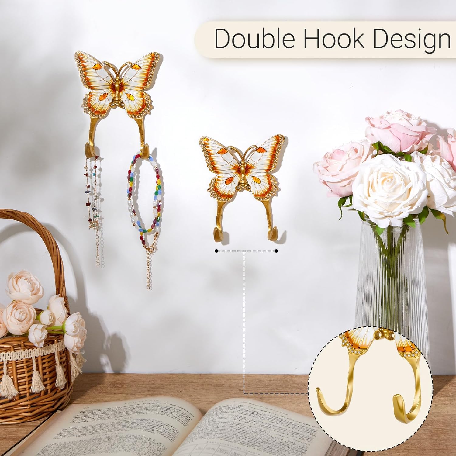 Weysat 2 Pcs Decorative Wall Hook Vintage Butterfly Shaped Wall Hook C