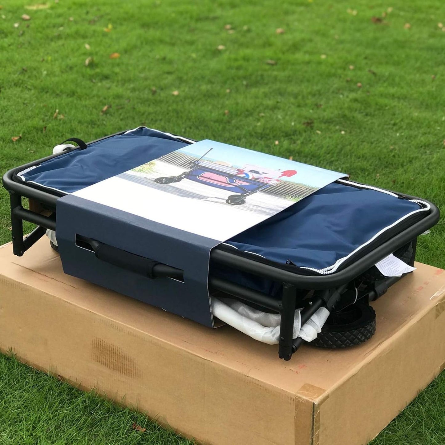 Garden Carts Outdoor Camping Trolley Aluminum Alloy Trolley Portable Folding Four-wheel Beach Hand Trailer Waterproof With Cover Picnic Camping Car Outdoor Trolley ( Color : Blue , Size : One szie