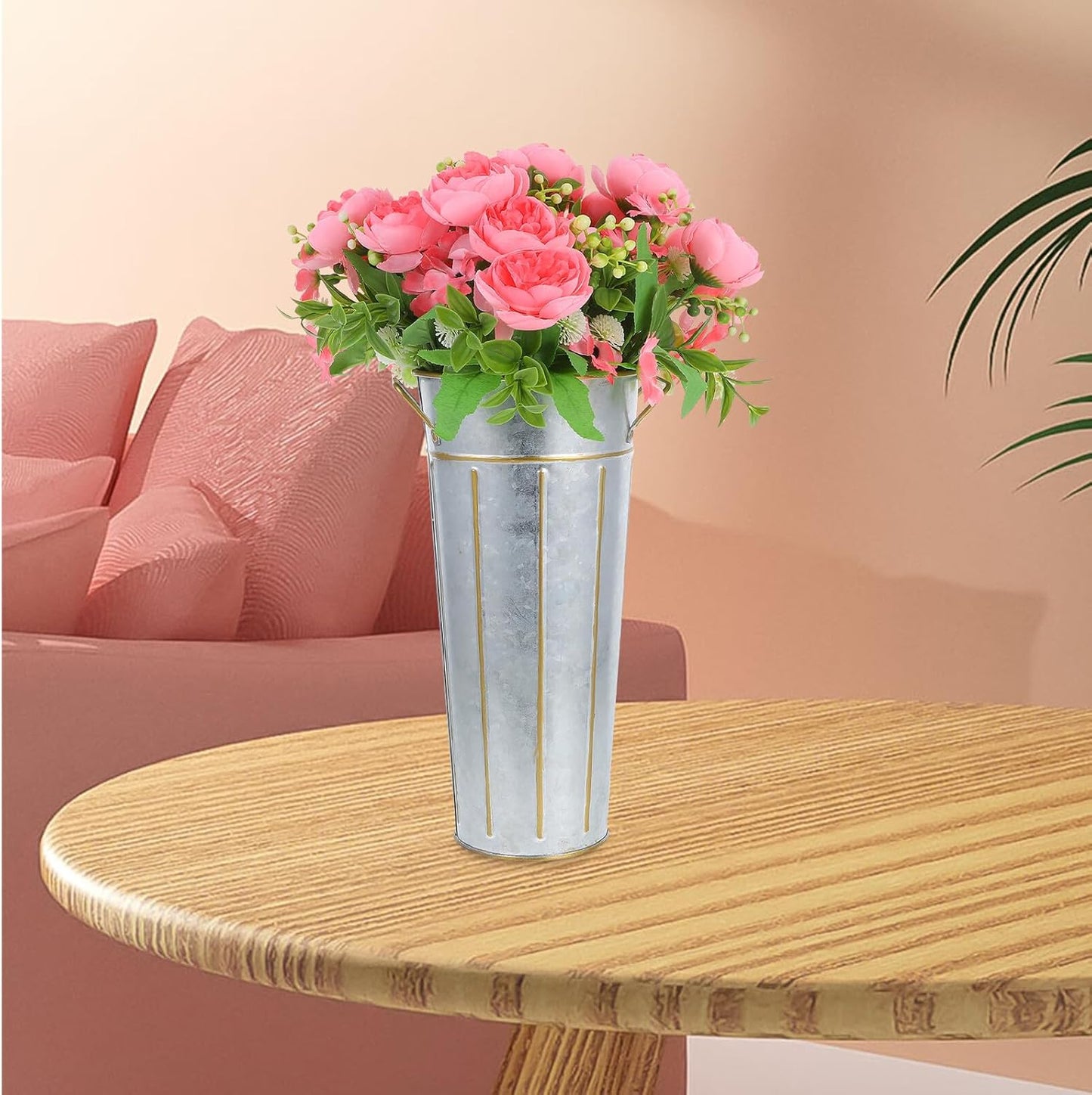 Milisten Retro Iron Flower Bucket Vase, Vintage Metal Flower Vase Wate