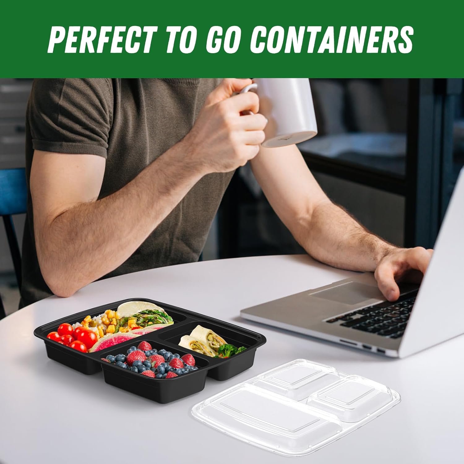 50 Pack (100-Piece) 32 oz Meal Prep Containers Reusable with Lids 3-Co