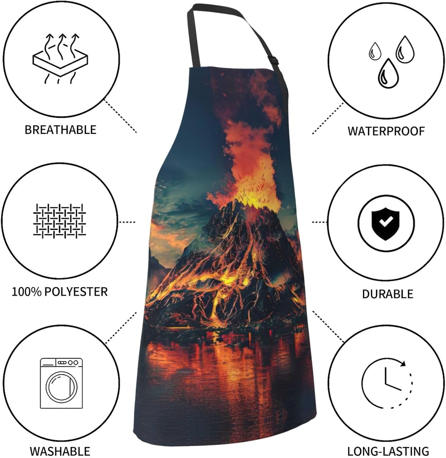 volcano print Waterproof chef's apron with pocket apron for kitchen cooking baking barbecue and gardening