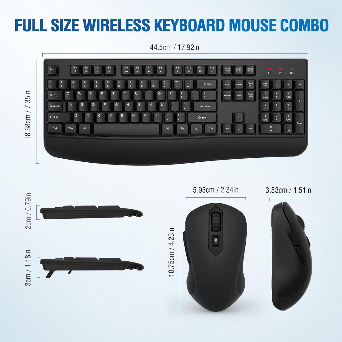 Wireless Keyboard and Mouse Combo, Full-Sized 2.4GHz Wireless Keyboard