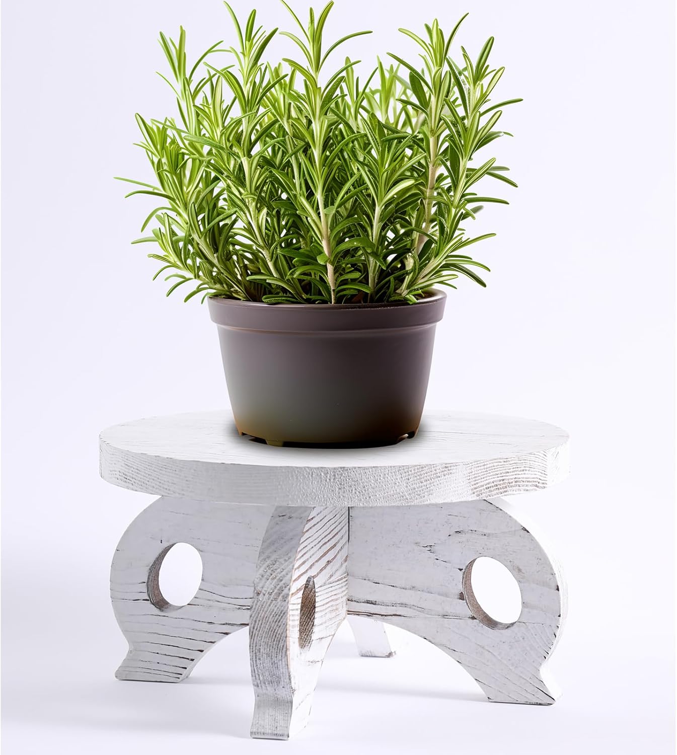 White Wooden Plant Stands Indoor Riser Round Display Stands Farmhouse Display Stool Flower Holder Pedestal Board Pine
