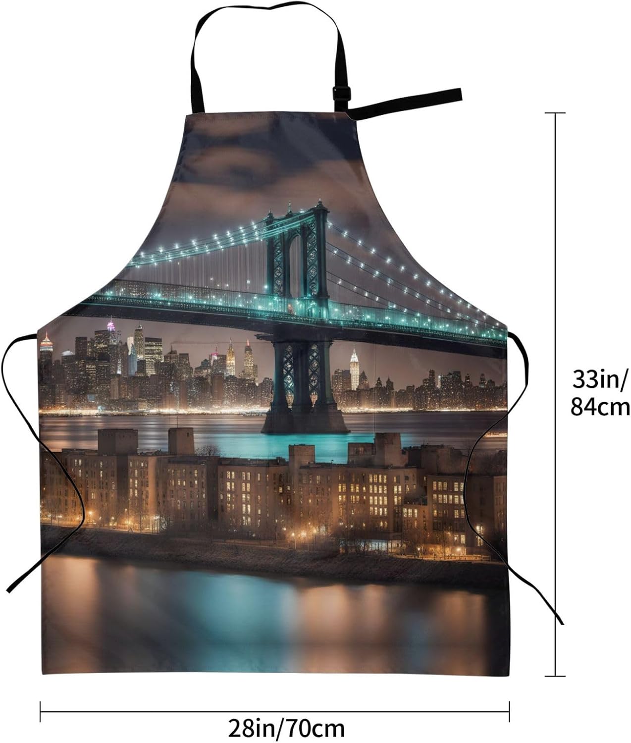 New York Manhattan Bridge Night print Waterproof chef's apron with pocket apron for kitchen cooking baking barbecue and gardening
