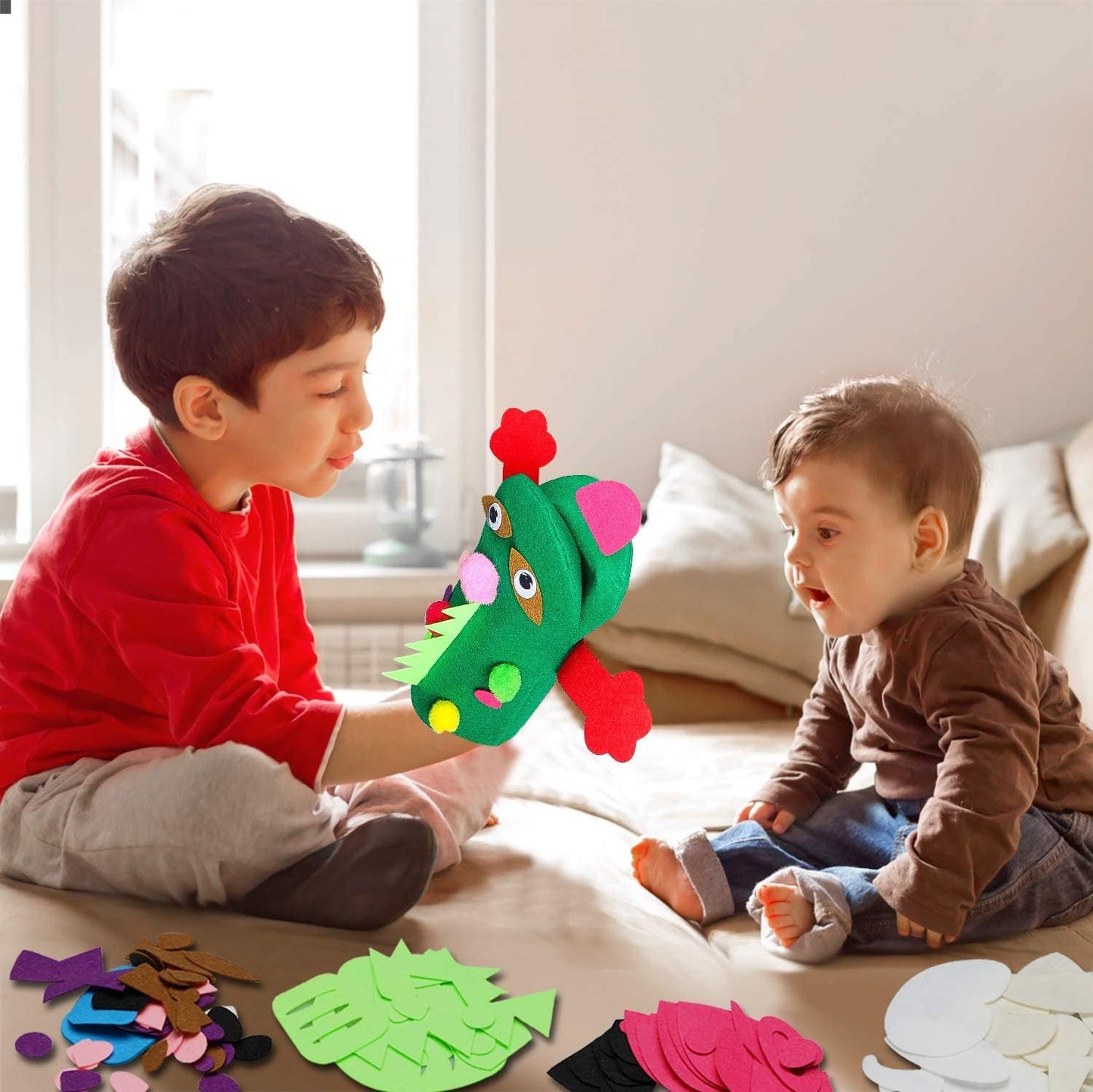 WATINC 6Pcs Hand Puppet Making Kit, Art Craft Felt Sock Puppet Toys, C