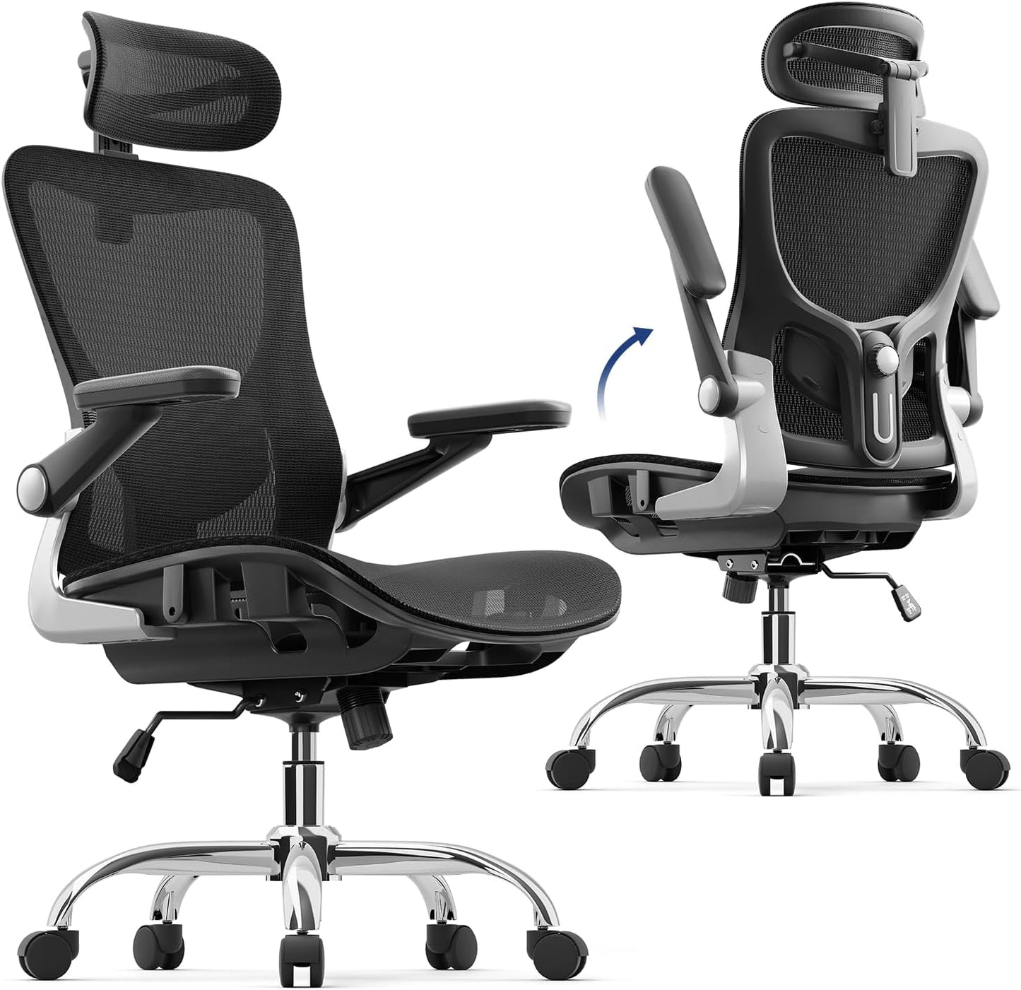 Ergonomic Office Chair, Mesh Seat Cushion with 3D Armrests and 3D Head