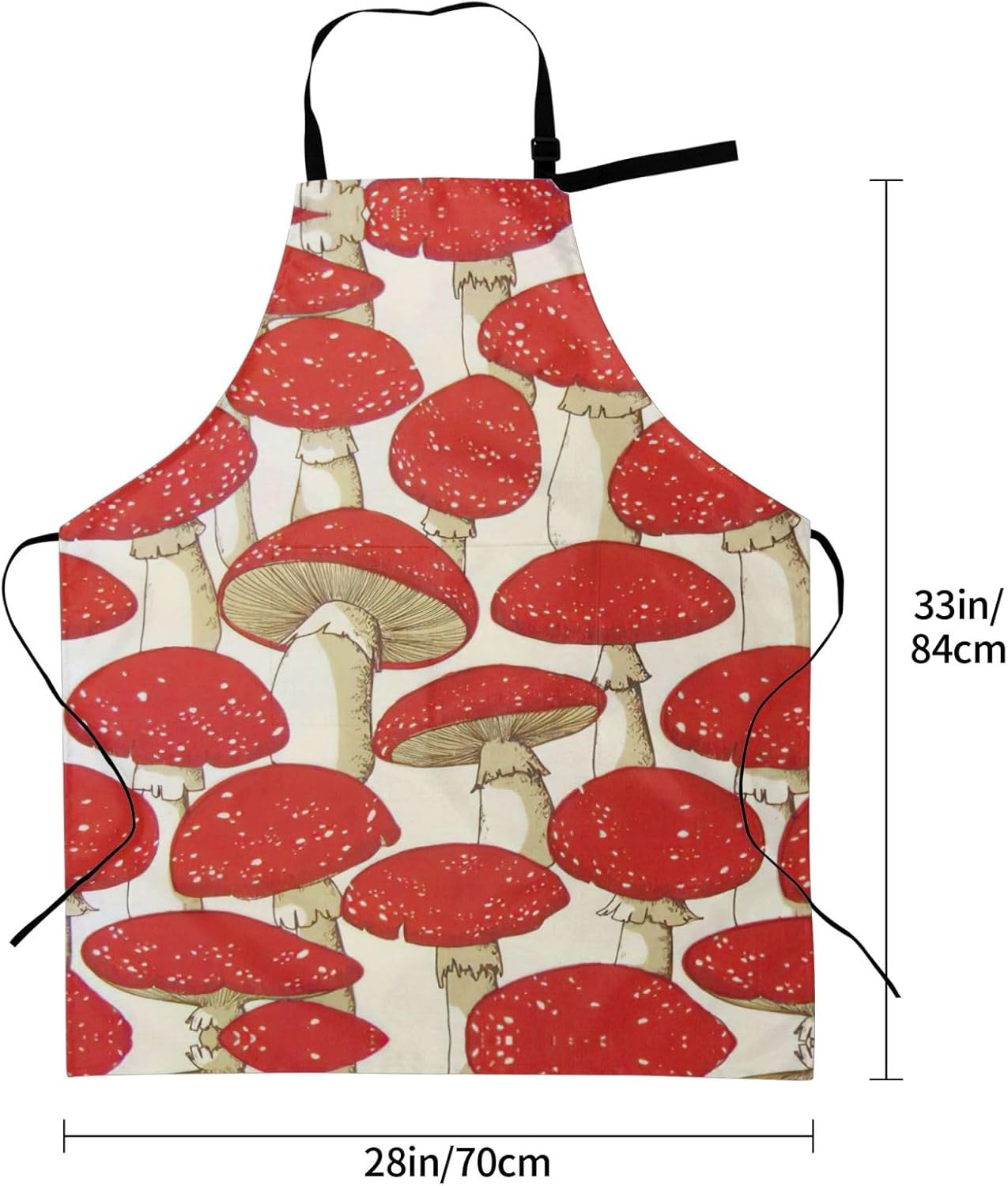 Red White Mushroom Print Laundry apron 28x33 In Waterproof Kitchen Apr