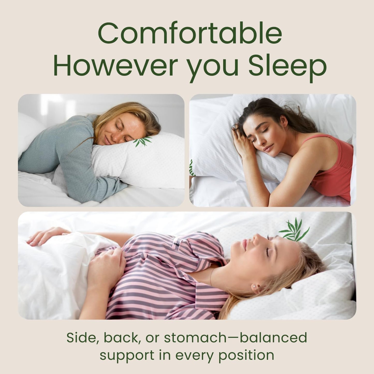 Memory Foam Pillows Queen Size Set of 2 - Cooling Bed Pillows for Sleeping - Back, Stomach, Side Sleeper Firm, Comfy Cool Shredded - 2 Pack, Rayon Derived from Bamboo