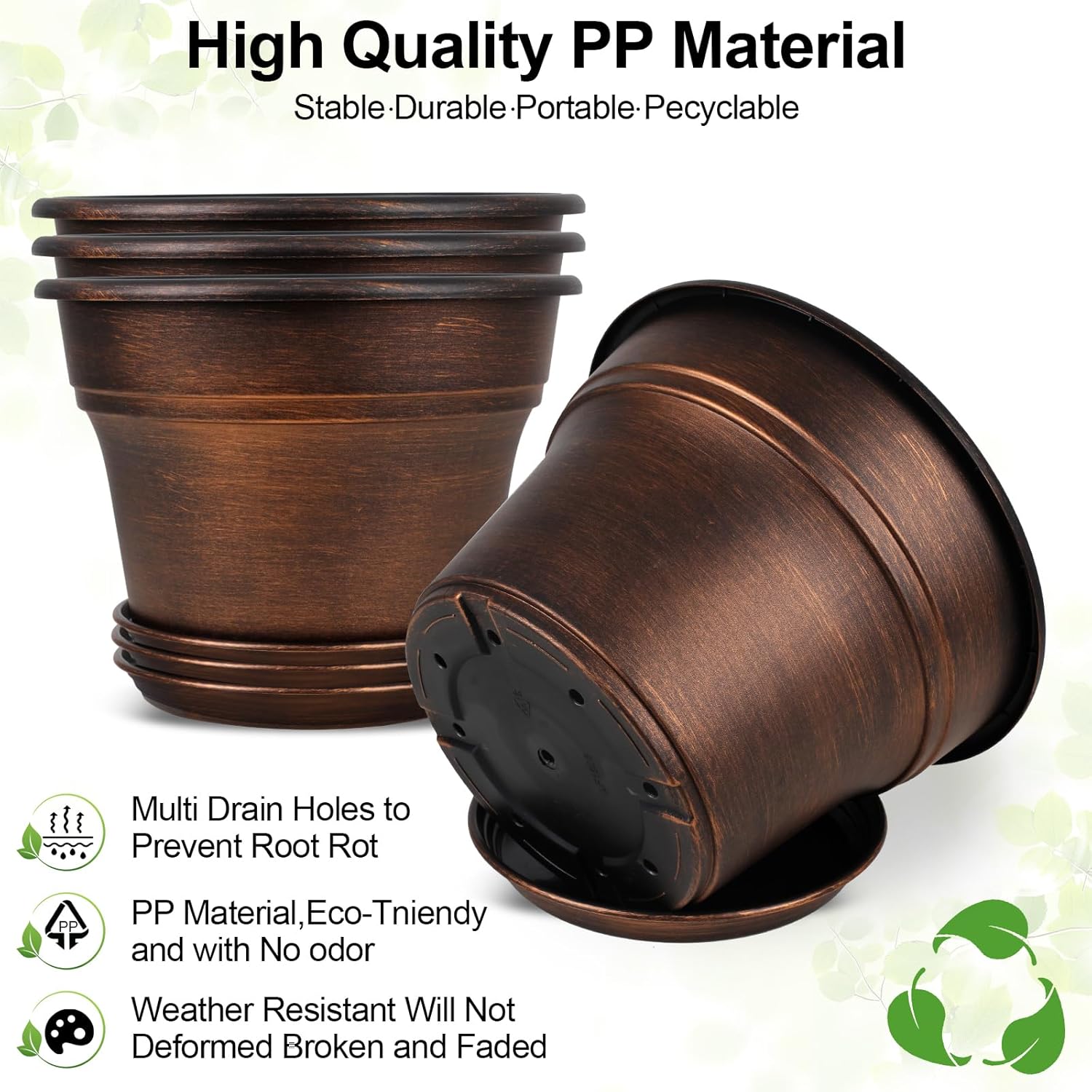 10 Inch Planters Plant Pots Indoor Outdoor, 4 Pack Plastic Flower Pot 