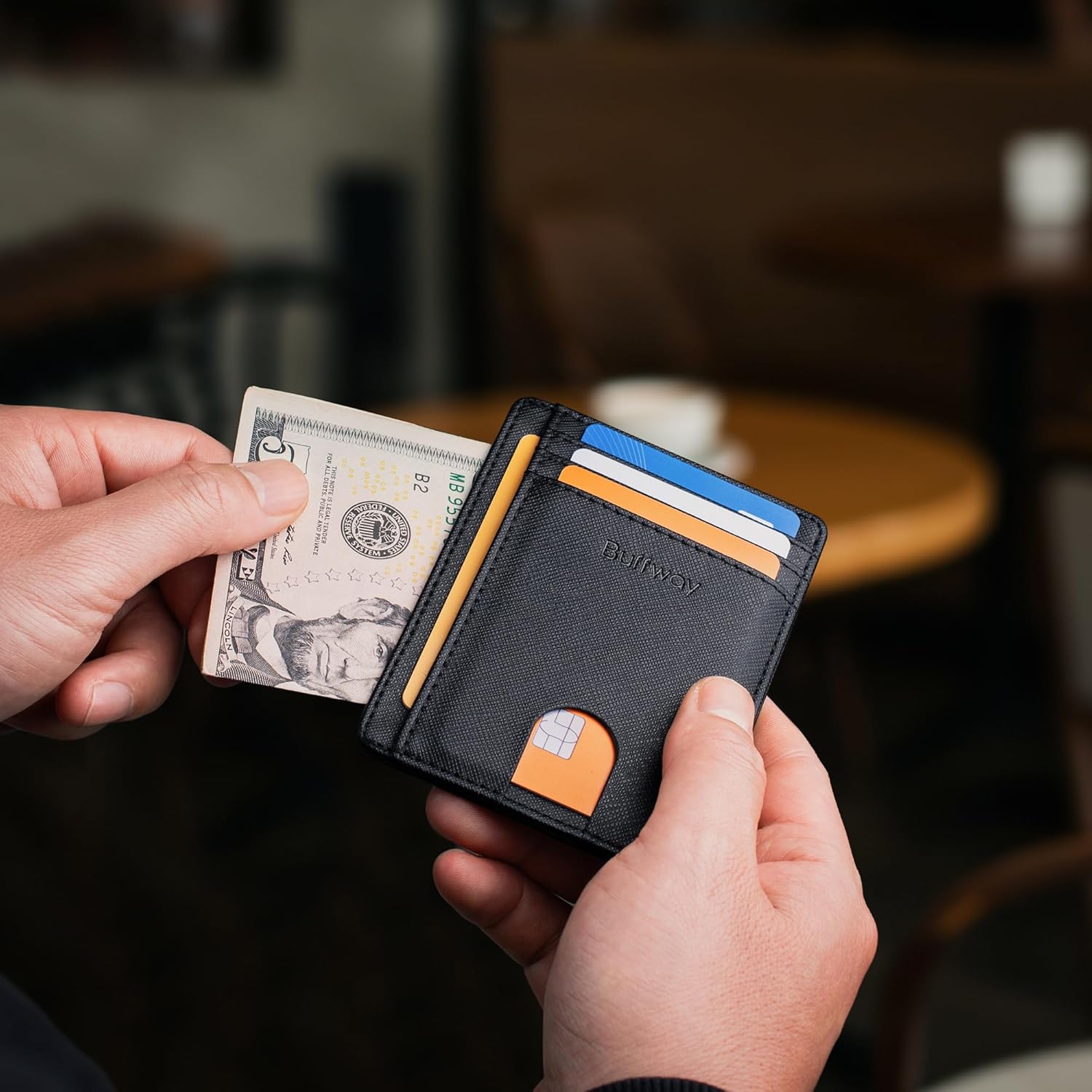 Buffway Slim Minimalist Front Pocket RFID Blocking Leather Wallets for