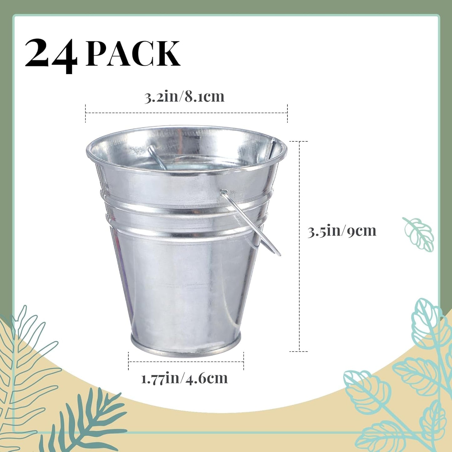 Sadnyy 24 Pcs 3.5in Small Metal Buckets with Handle, Mini Metal Pail Tin Galvanized Pail Container for Trick or Treat Flower Plant Craft Halloween Party Favors Garden Home Decoration (Silver)