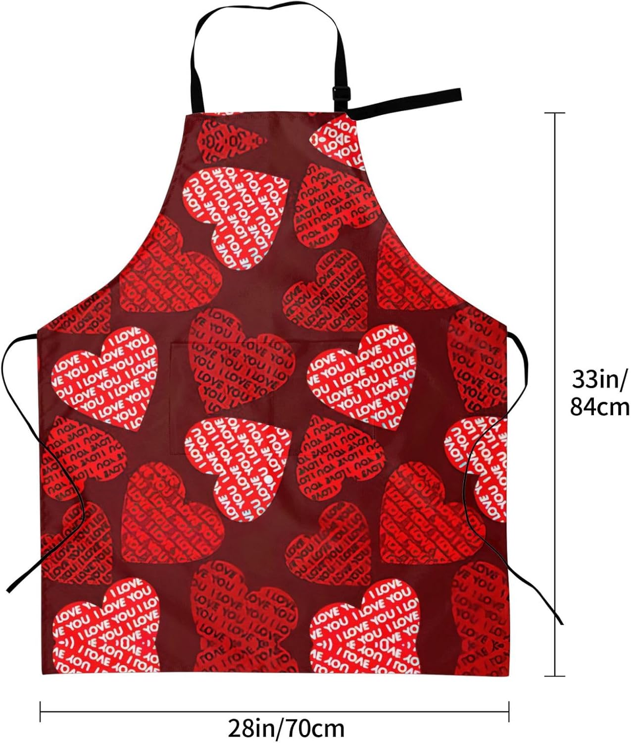 Red Hearts Print Laundry apron 28x33 In Waterproof Kitchen Apron with Pockets for Cooking Baking