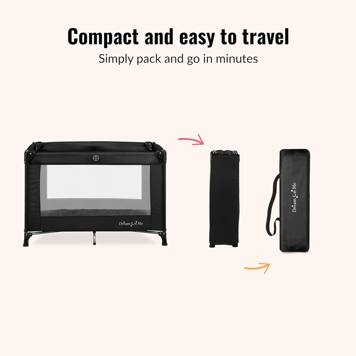 Dream On Me Nest Portable Playard in Black with Carrybag an Shoulder S