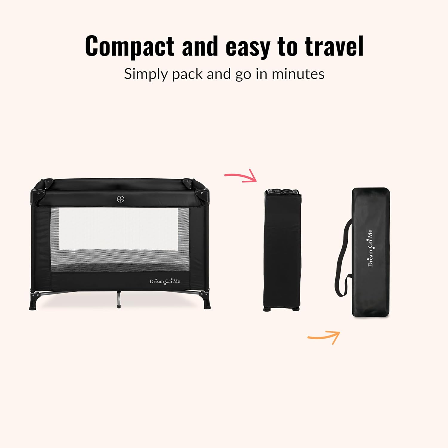 Dream On Me Nest Portable Playard in Black with Carrybag an Shoulder S