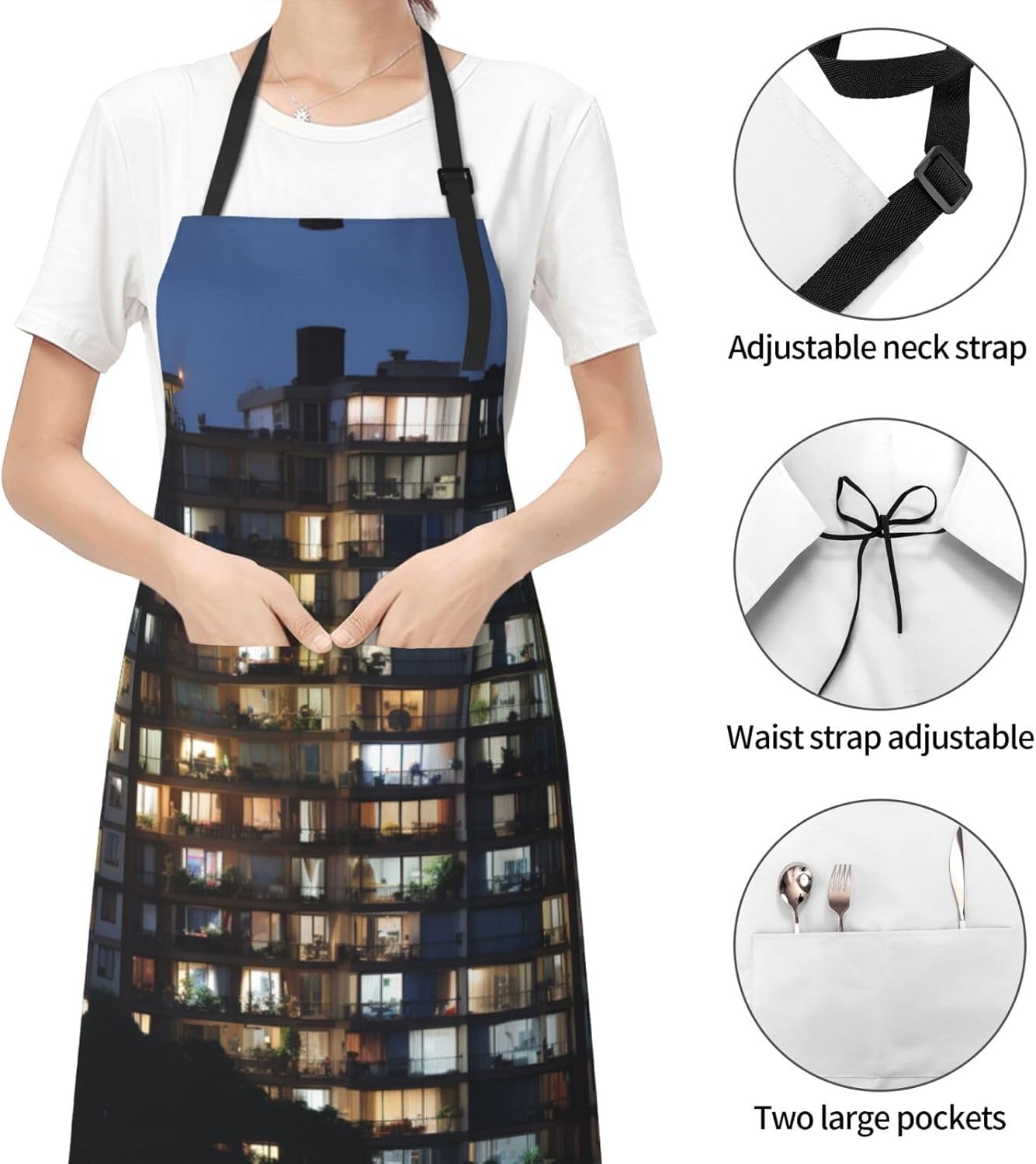 Cityscape Night Canada print Waterproof apron with pocket adjustable cooking apron for adult kitchen bibs to bake