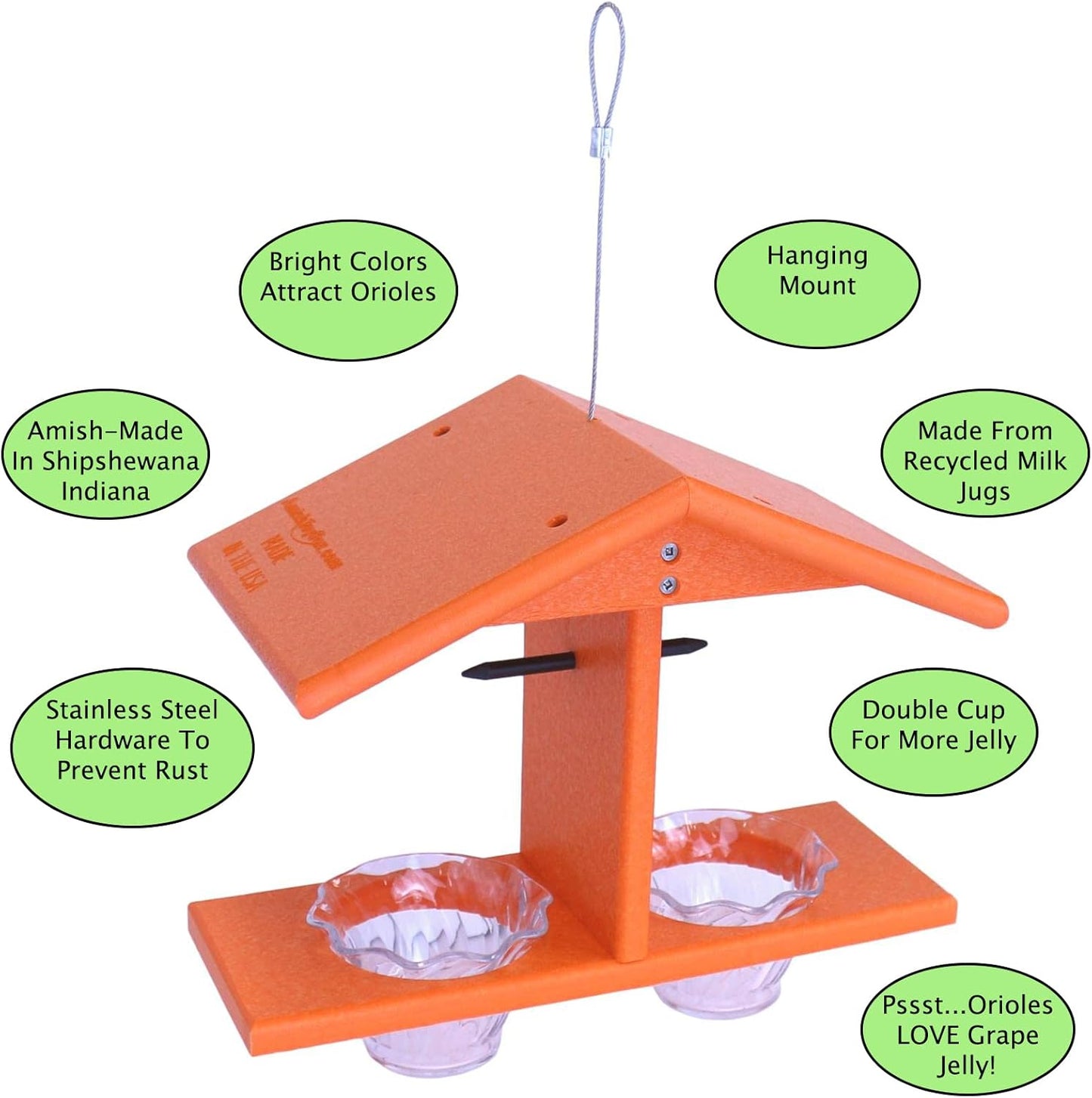 AmishToyBox.com Oriole Bird Feeder, Double-Cup Jelly Oriole Feeder wit