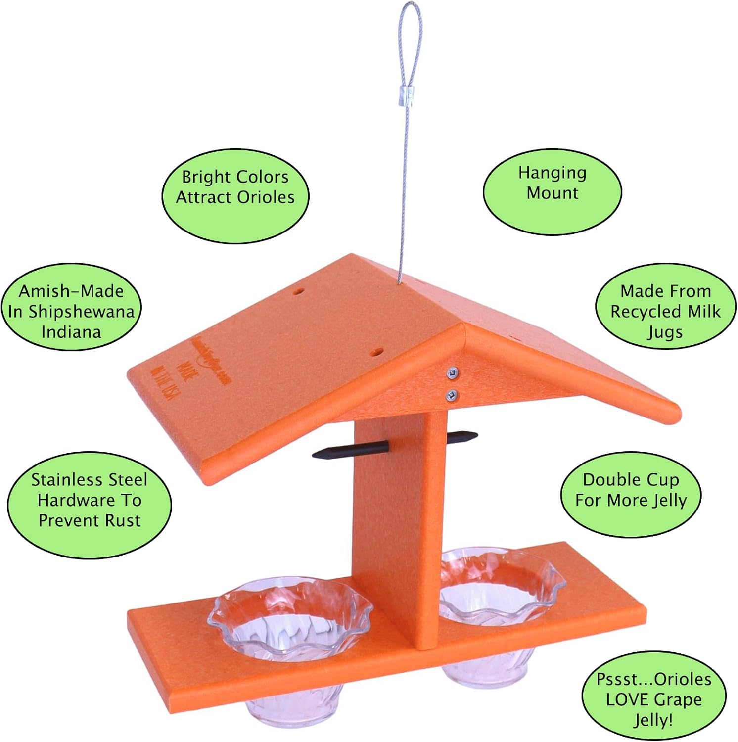 AmishToyBox.com Oriole Bird Feeder, Double-Cup Jelly Oriole Feeder wit