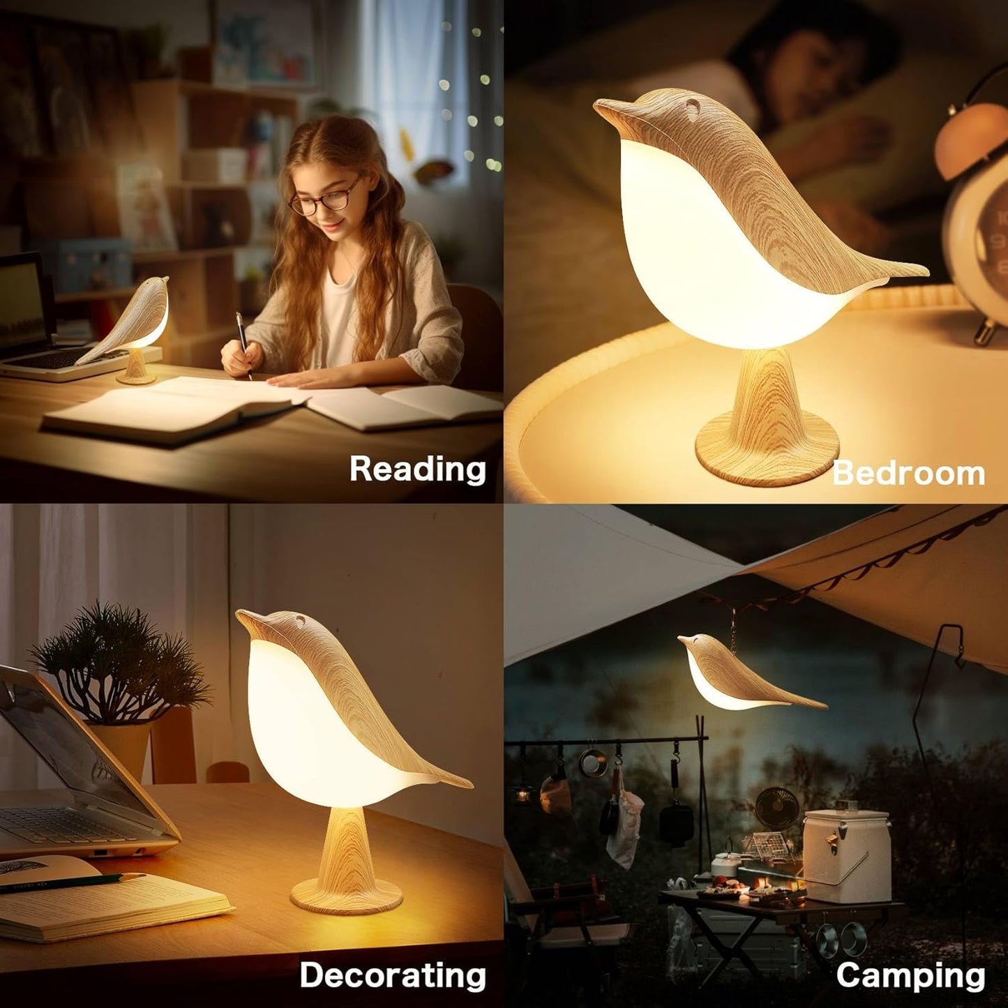 VViN 2 in 1 Small Desk Lamp, Bird Cordless Table Lamp with 3 Color Tem