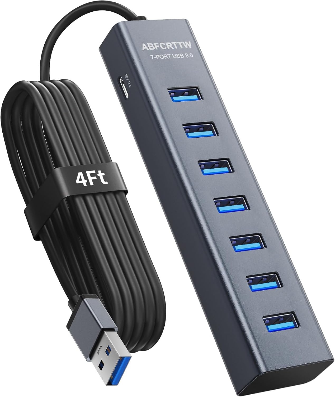 4Ft 7-Port USB 3.0 Hub for Desktop - Aluminium USB Extender Hub 5Gbps,