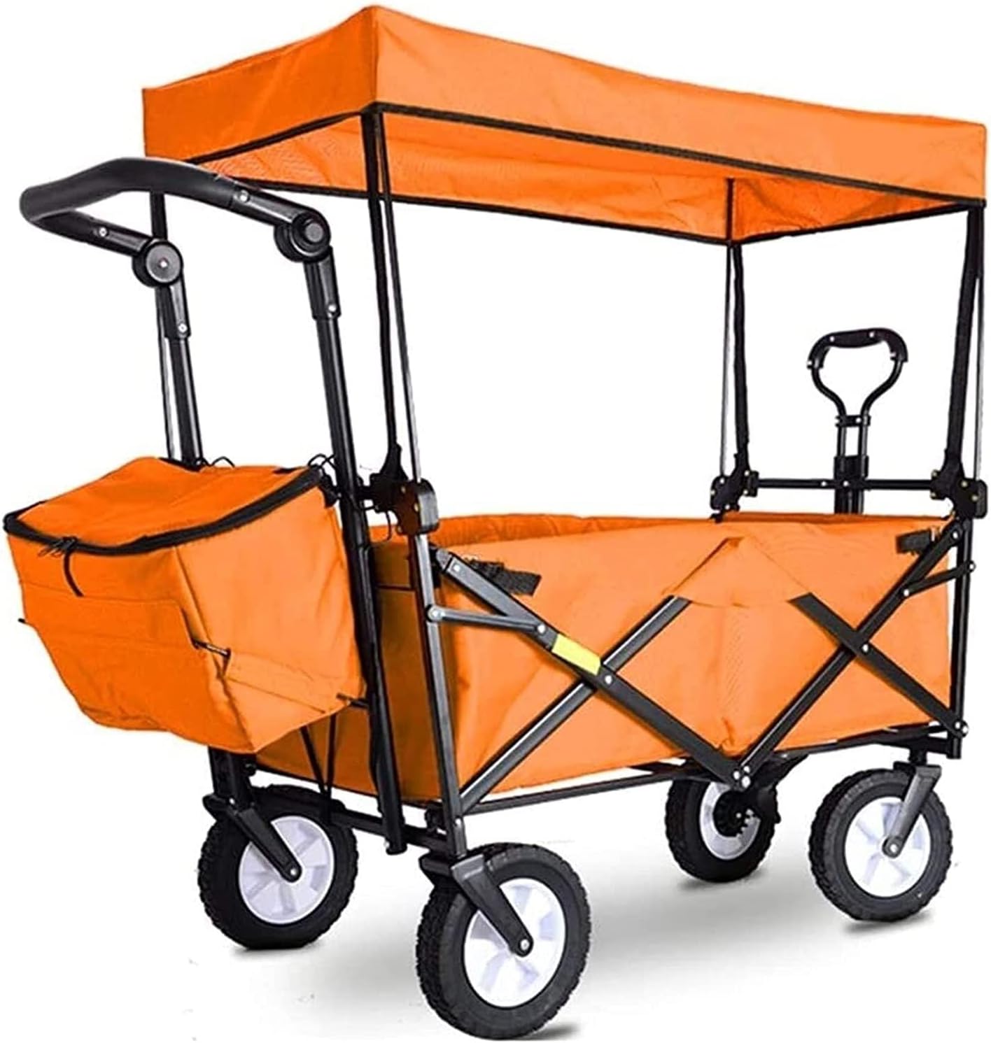 Outdoor Folding Utility Wagon with Removable Canopy, Foldable Beach Cart with Storage Basket, 80kg Load Capacity(Orange)
