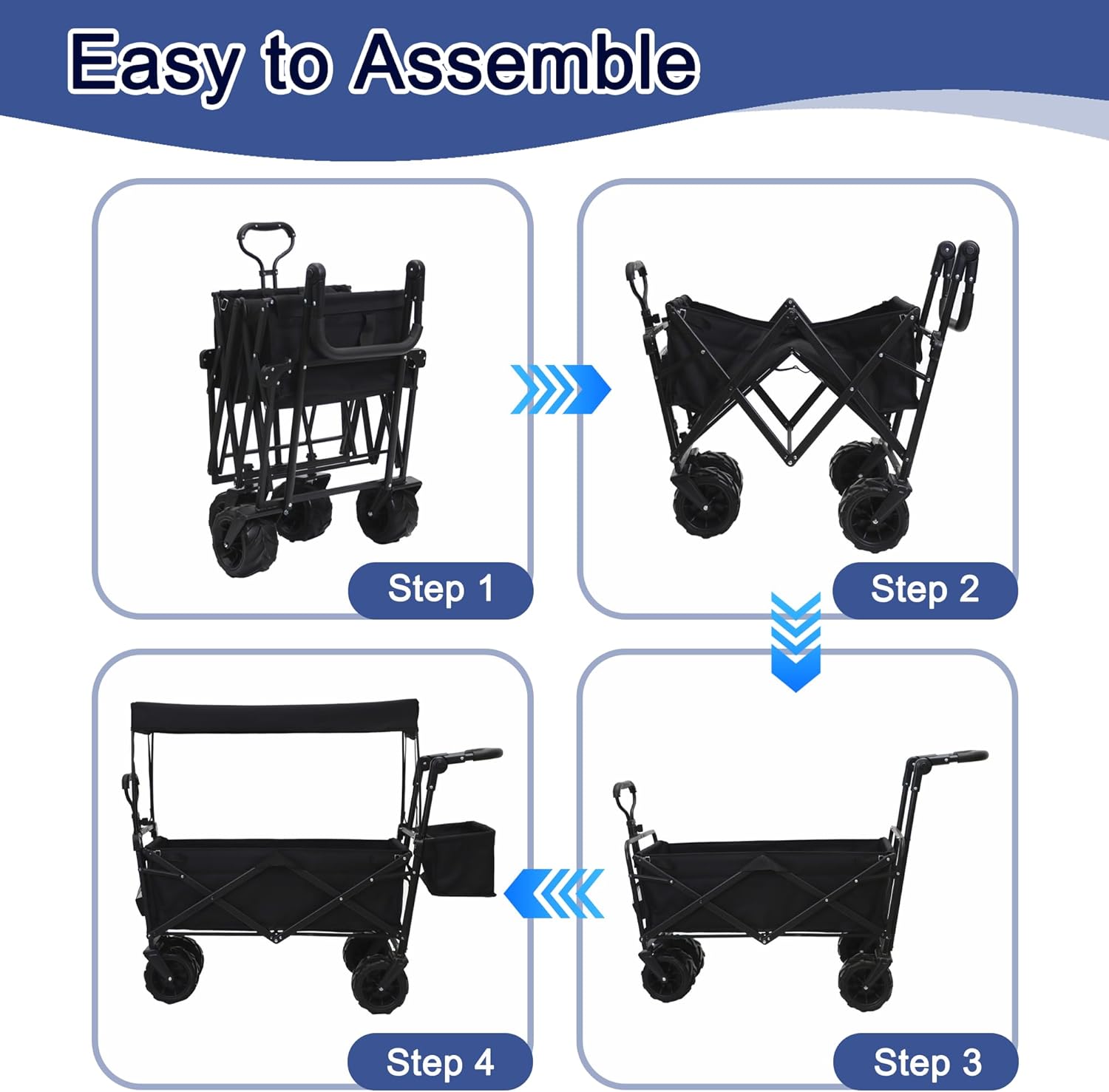 Collapsible Wagon Cart with Canopy, Heavy Duty Folding Tools Utility C