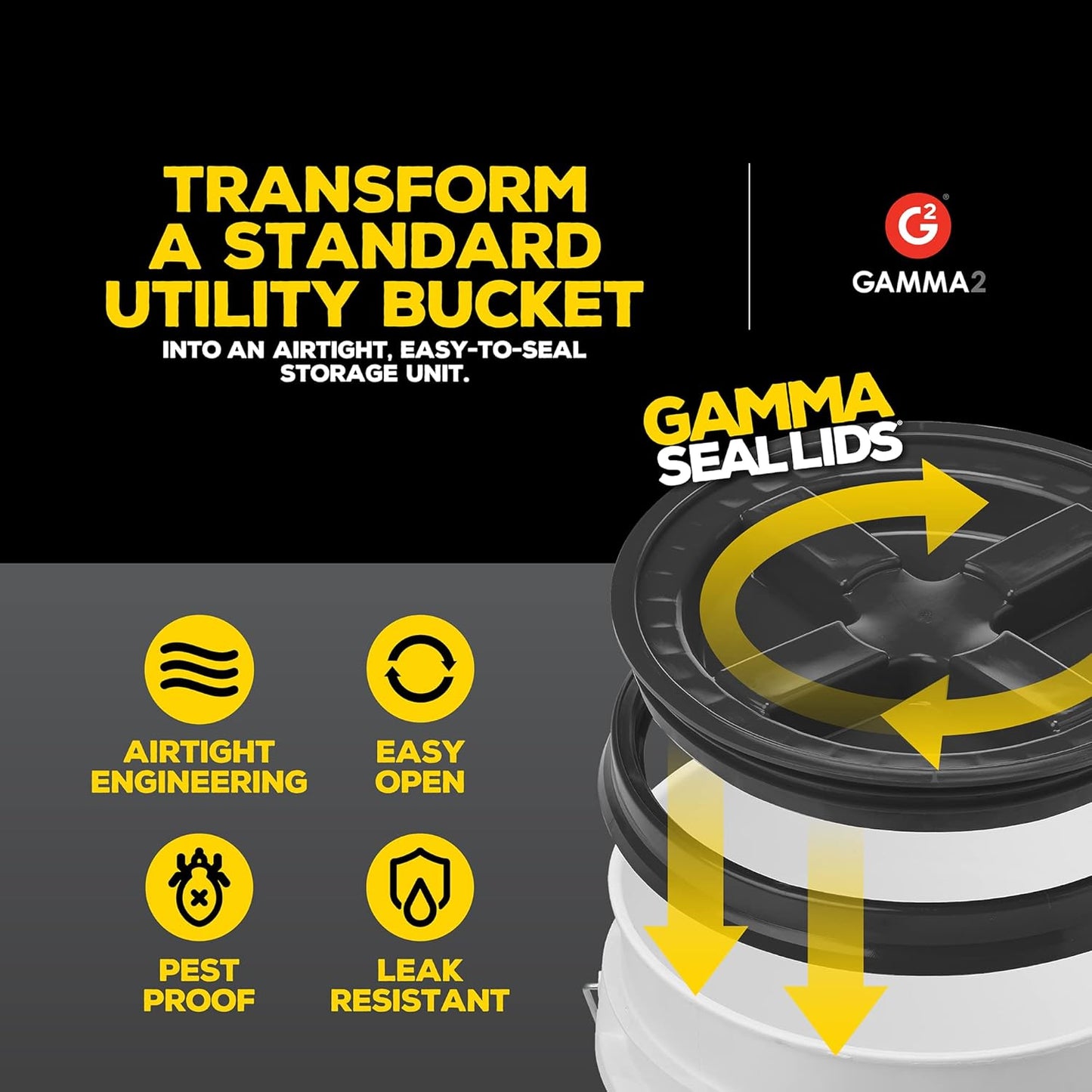 GAMMA2 Gamma Seal Lid - Pet Food Storage Container Lids - Fits 3.5, 5, 6, & 7 Gallon Buckets, Black, Made in USA