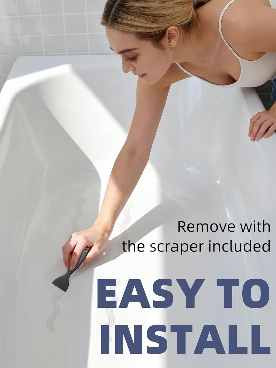 Patented Anti Slip Shower Stickers, Adhesive Decals Safety Strips with Scraper for Bath Tub, Shower Floor, Stairs, 24 Pieces (Clear)
