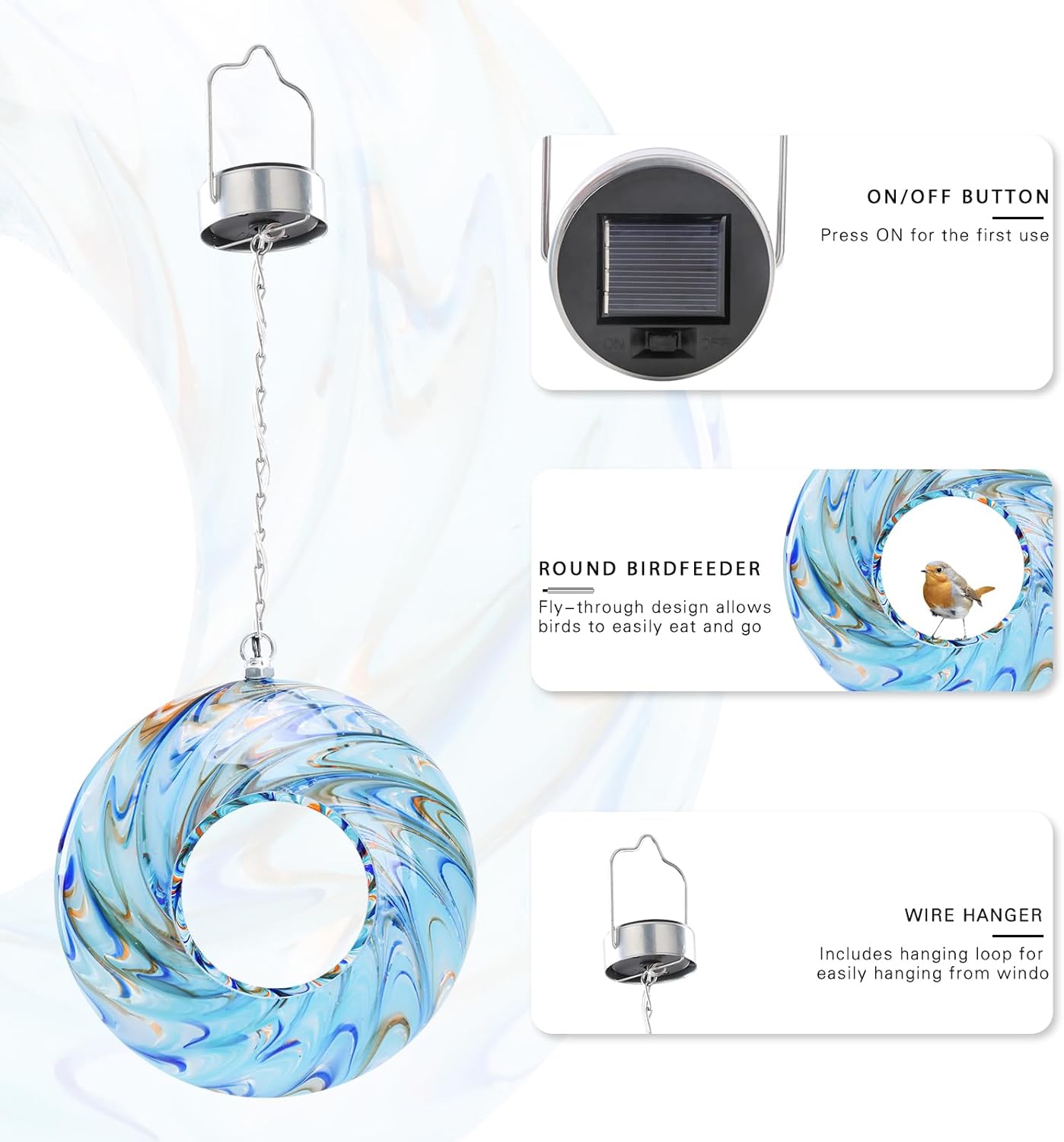 VCUTEKA Bird Feeder Solar Fly Through Bird Feeders for Outside Hanging
