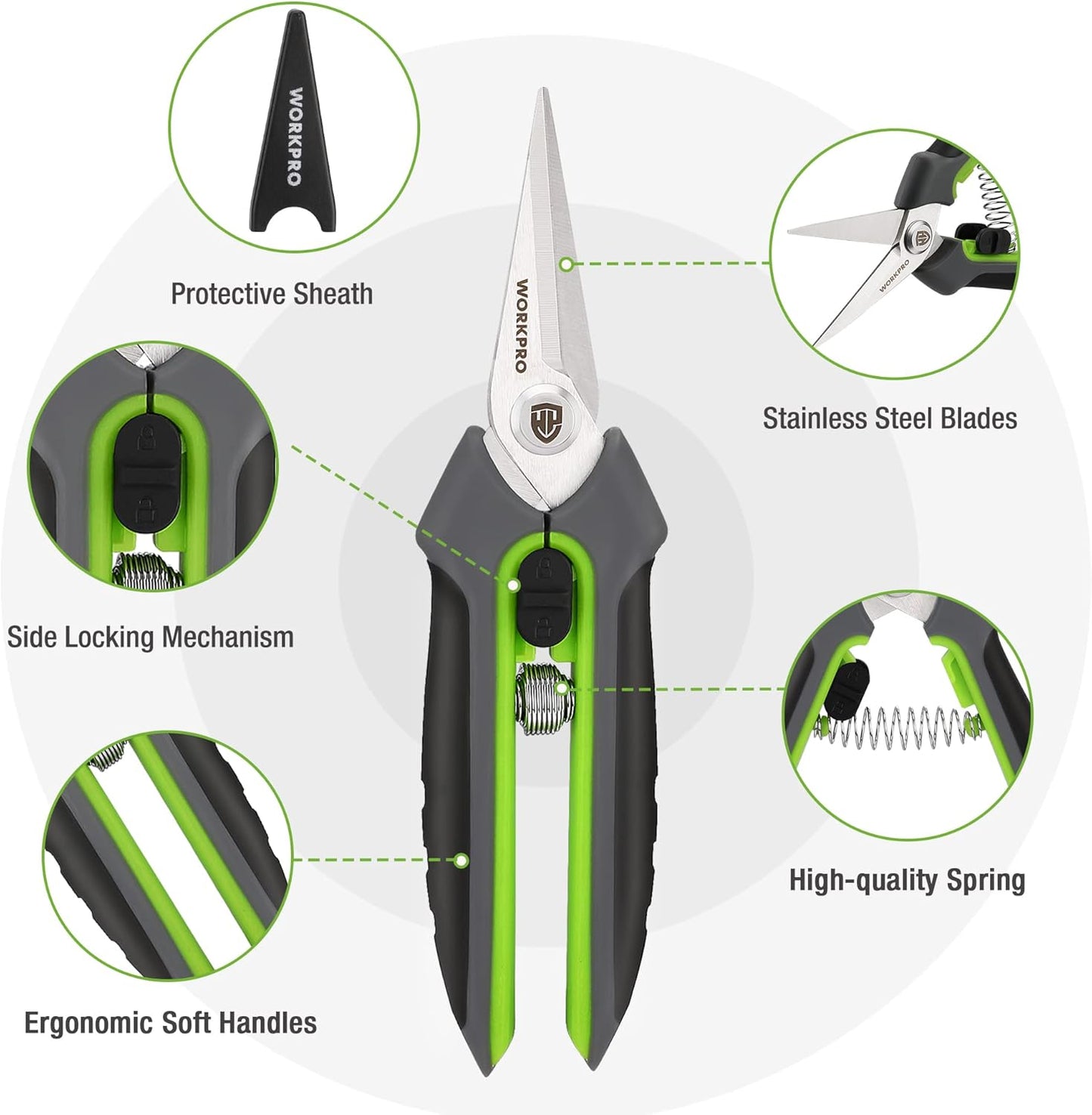WORKPRO Garden Pruning Shears 2 Pack, 8" Bypass Pruning Shears and 6.2