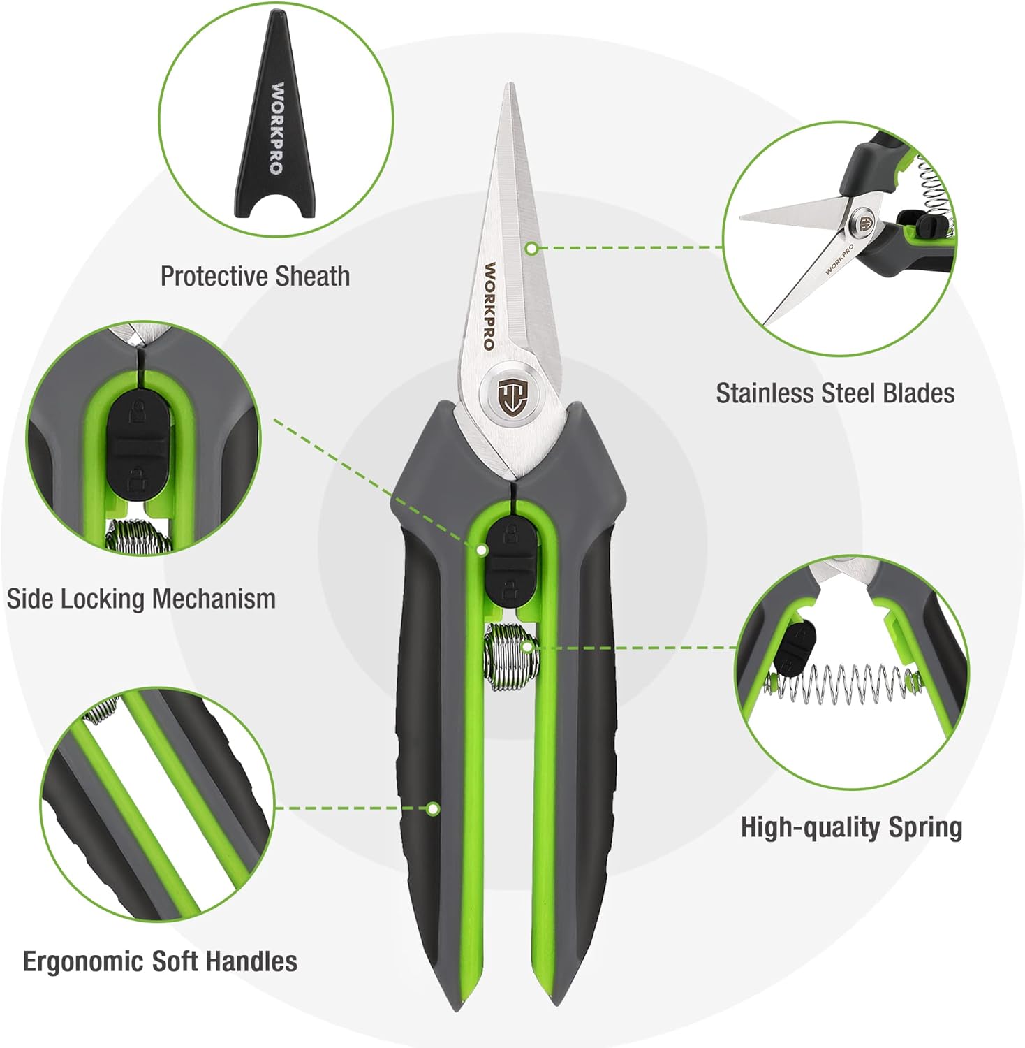 WORKPRO Garden Pruning Shears 2 Pack, 8" Bypass Pruning Shears and 6.2