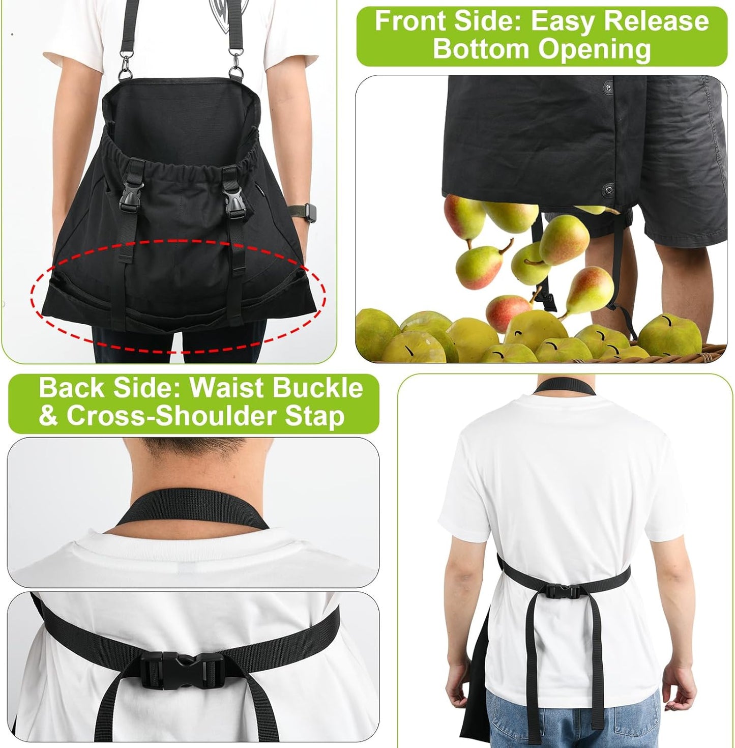 Cosmos Garden Harvest Apron - Canvas Gardening Apron with Quick Release Pouch & 2 Side Pockets