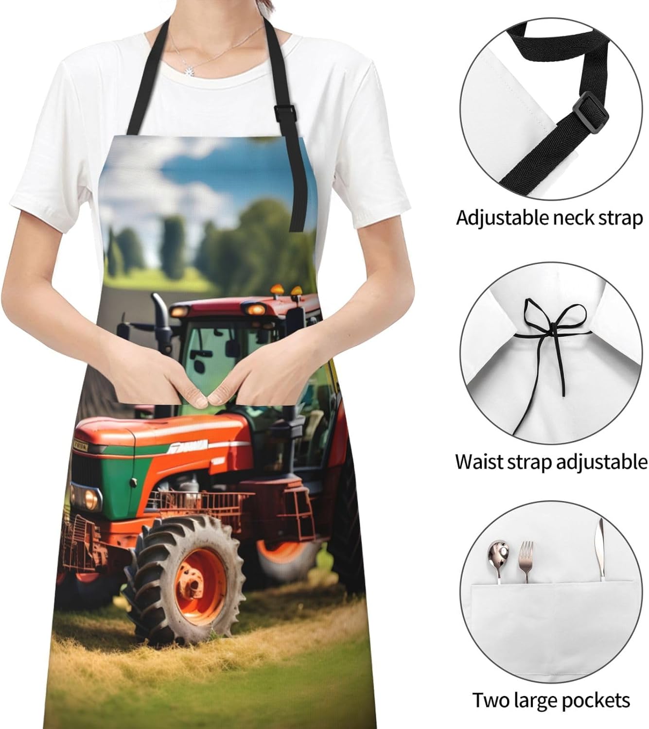 Company Farm Tractors Print Laundry apron 28x33 In Waterproof Kitchen Apron with Pockets for Cooking Baking
